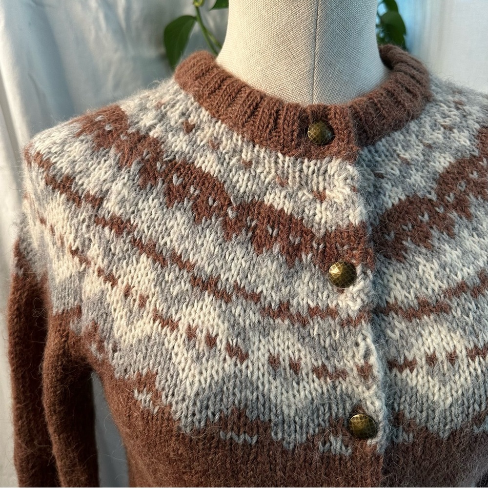 SOLD - Fair Isle Knit Cardigan - Alpaca Blend- Size Small